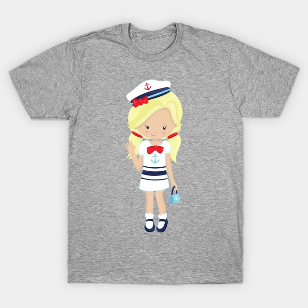 Boat Captain, Skipper, Cute Girl, Blonde Hair T-Shirt by Jelena Dunčević